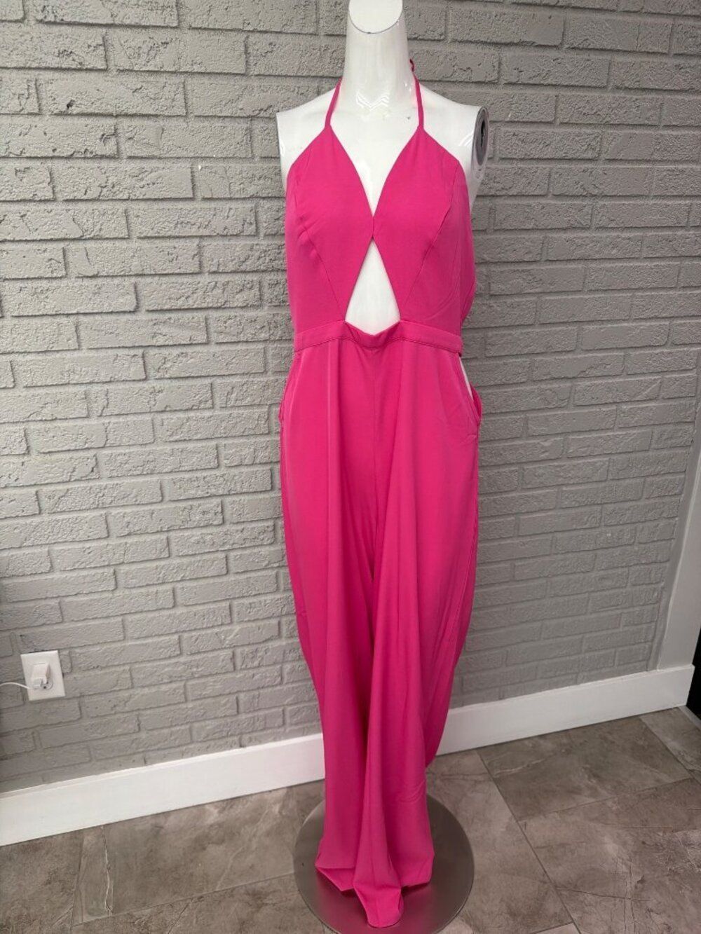 Ma Cherie Fucshia Cut-Out Wide Leg Jumpsuit Size L
